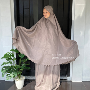 Mukena Traveling Dewasa Polos Lasercut 2in1 Resleting dengan Tas