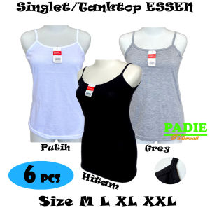 PADIe - 6 PCS Singlet / Tanktop / Kaos Dalam Wanita Remaja Tali Kecil ESSEN Bahan Katun Size M L XL XXL