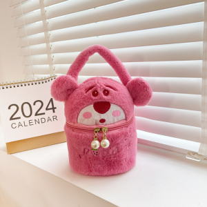 INDO - Handbang Bulat Bulu Halus / Tas Tangan Lucu Motif Karakter