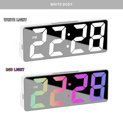 《 𝗦𝗢𝗨𝗡𝗗 𝗖𝗢𝗡𝗧𝗥𝗢𝗟 》Dual Power Mode Mirror LED Digital Clock Adjustable Brightness Bedside Table Alarm Clocks Jam Meja 时钟闹钟