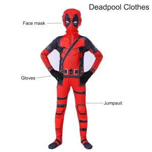 Deadpool Cosplay Costume for Kids Boys Superhero Halloween Cosplay Jumpsuit 3D Style Costumes Christmas Gift for Kids