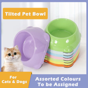 [15x15x8.5cm] Sloped Tilted Pet Feeder Bowl for Cats and Dogs Melamine Material Anti-slip Easy Cleaning Assorted Colours