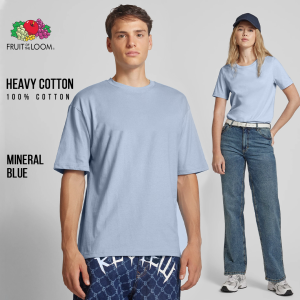 Fruit of the Loom Heavy Premium T-Shirt for Men & Women 100% Cotton Menswear Basic Tees Daily Tops Plain Mineral Blue