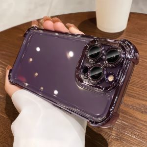 Plating Transparent Airbag Case iPhone 11 12 13 14 15 16 Pro max 15 Plus With Lens Protector casing iphone 16 15 14 13 12 11 Pro Max Shockproof Back Cover