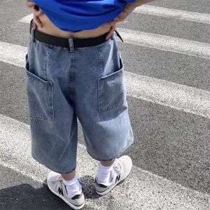 Jeans Pants Men Summer Short Jeans Big-Pockets Breeches Hip Hop Streetwear Baggy Denim Shorts Casual Wide-Leg Capris Pants