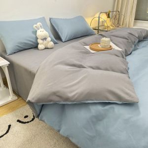 Japanese Style Color-Block Four-Piece Set Nordic Style Student Dormitory Three-Piece Set Duvet Cover Single Piece Brushed Cotton Solid Color Skin-Friendly Single Duvet Cover LZD