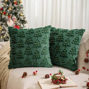 WISHAHA Christmas Tree Pillow Covers Plush Golden Light String Pillowcase Delicated Embroidered Cushion Case for Xmas Party