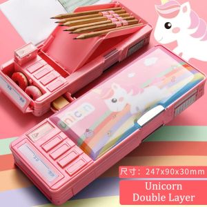 Pencil Box Multifunctional Stationery Storage Box Cartoon Unicorn Astronaut Dinosaur Pencil Storage Kids Gift