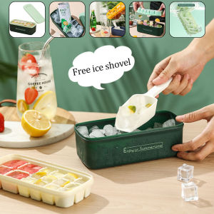 16 Grids Silicone Ice Cube Molder Tray Ice Cube Maker Molder Easy-Release Ice Cube Trays With box Ice shovel with Non-Spill Lid for Ice Cream Whiskey Cocktail Cold Drink