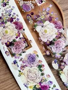 ฟลาวเวอร์ SDS เทปวาชิ PET ดอกกุหลาบ DIY สมุดบันทึก สติกเกอร์ตกแต่ง วัสดุ HJO