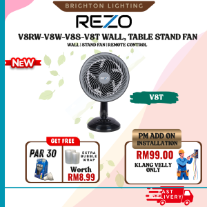 REZO V8RW-V8W-V8S-V8T Wall Table Stand Fan Black Remote Control
