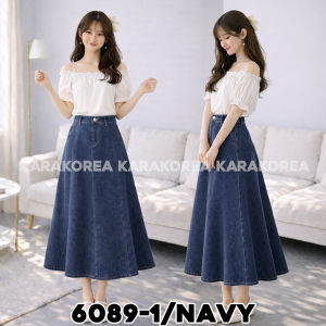 KARAKOREA 6089-1 Crystal Denim Banding Skirt/Rok Jeans Korea/rok jeans jumbo/ootd rok jeans/jeans wanita kece/rok jeans korean style