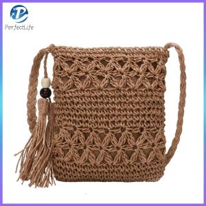 [จัดส่งในพื้นที่] สีทึบพู่ไหล่กระเป๋าถือผู้หญิงทอชายหาด Casual Messenger กระเป๋า [1-3 วันมาถึง]