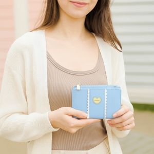 LANGJ สง่างาม กระเป๋าสตางค์ผู้หญิงแบบสั้น หัวใจรัก หนัง PU ที่เก็บบัตรเครดิต/บัตรประจำตัว/ธนาคาร น่ารัก ไม่ซึมน้ำ กระเป๋าธุรกิจ Biofold ผู้หญิง