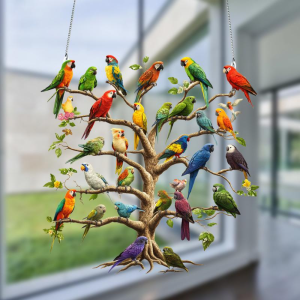 PLLEWY Colorful Bird Tree Hanging Ornament Acrylic Flat Pendant Bird Suncatcher  Hanging Chain Wall Decor Home Decor