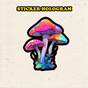Stiker Hologram Jamur Rainbown sticker case hp & laptop ukuran 6 cm