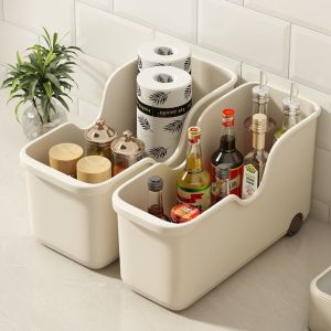 UNQCSA Plastic Cookware Organizer Box Useful with Pulley Cabinet Storage Box Large Capacity Reusable Kitchen Storage Container Kitchen Accessories