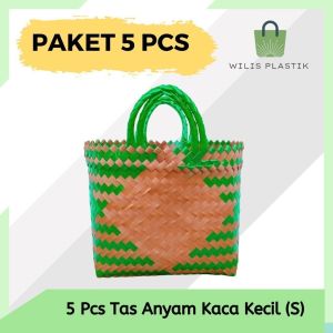 PAKET MURAH 5 PCS Tas Anyaman Plastik Kaca Kecil (S) Keranjang Belanja Bingkisan Hampers Parcel