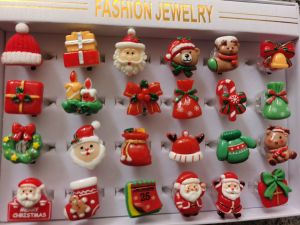 5pcs Mix Christmas Cartoon kids Ring Cute Santa Claus Christmas Tree Elk Snowman Adjustable Resin Childrens Jewelry