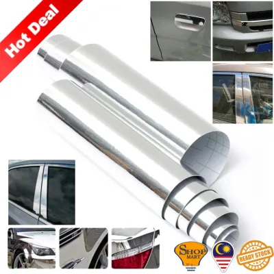Car Vinly Wrap Sticker 100cm x 30cm Silver Chrome Sticker Car Side Moulding Glass Moulding Linear Door Trim Panel Bumper Air Cond Outlet Side Rear View Mirror Door Handle Chrome Sticker Stickers Accessories