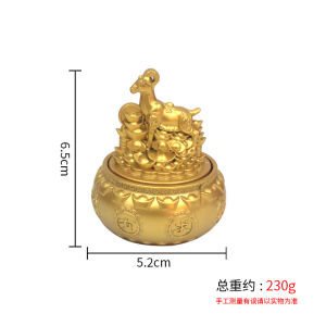 已开光 招财 沙金色十二生肖元宝聚宝盆转转家居摆件招财进宝蛇年工艺品摆件礼物 Zhaocai Sand Golden Twelve Zodiac Ingot Cornucopone Round Home Display To Attract Wealth and Treasure Arts and Crafts Display Gift
