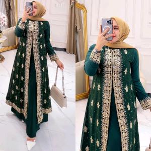 Empat Saudara-COD//Gamis Abaya Turkey/ Abaya Arab Hitam Jersey Mix Ceruti FULL DEPAN BELAKANG Bordir Mote Swarosky Turkey Model 1112 TERBARU