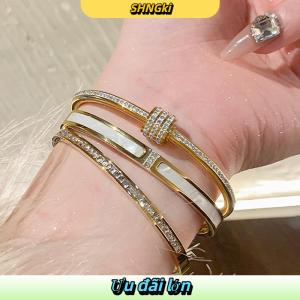 SHNGki Cao cấp 18K Vàng titan thép không phai Vòng đeo tay Nữ Đồng bằng vòng Zircon Vòng đeo tay ánh sáng sang trọng thích hợp vòng đeo tay