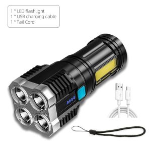 Lampu Senter Led 4 Mata Sorot Jarak Jauh / Senter COB High Power Multifungsi