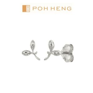 Poh Heng Jewellery 18K Leafy Buds Earrings in White Gold