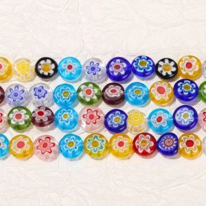 NEXTYOO Hoa Hạt thủy tinh Millefiori Lampwork 4/6/8mm Tròn Dẹt Những hạt rời rạc Thời trang Đầy màu sắc Hạt làm vòng tay Làm vòng tay trang sức