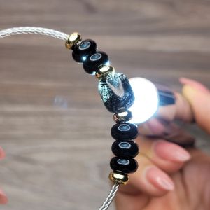 Q736 Vòng cáp lu thống Thạch Anh Tóc Đen ngũ điếu Ngọc Agate Đen Thủy và Mộc - Phong Thuỷ TUDO P