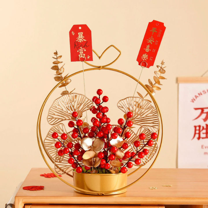 Chinese New Year Ornaments 2024 CNY Artificial Flower Bucket