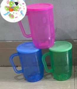 MURAH PROMO 1 lusin gelas tutup bear 5186GT//gelas mug plastik bear dengan tutup