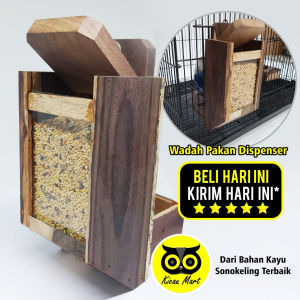 Kicau Mart Dispenser Kayu Wadah Tempat Makan Burung Lovebird Love Bird Breeding Koloni Sangkar Kandang Umbaran Batre Ternak Pakan Biji Milet Millet Anti Tumpah Parkit Kenari Dispky