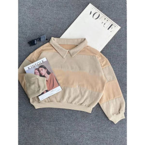 Ji Hoo Combi Crope Oversize Sweater Korean Style Fleece Atasan Wanita Terlaris