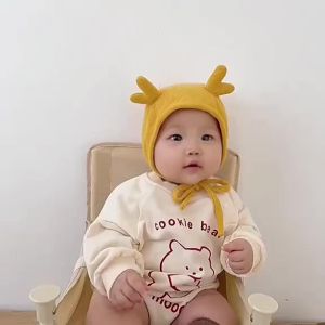 หมวกเด็กหูกวางการ์ตูน หมวกฤดูหนาวที่อบอุ่นสำหรับทารกแรกเกิด เด็กหญิงและเด็กชาย หมวกเด็กทารกสีทึบ หมวกเด็ก3เดือน