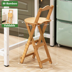 LACC Foldable High Bar chair with backrest Simple Solid Wood Leisure Bar Counter Stackable Log Stool for Coffee Shop
