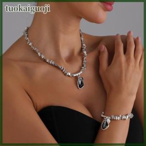 tuokaiguoji 1 2Pcs Fashion Elegant Metal Pendant Necklace Irregular Necklaces Bracelet Cutting Metal Glitter Pendant Creative Jewelry Set