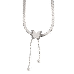 BESFOME เครื่องประดับแฟชั่นผู้หญิงสร้อยคอรูปผีเสื้อชุบทองจี้รูปงูแบนชุบทอง18K จี้สเตนเลสสตีล