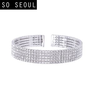 SO SEOUL Chiara Classic Quintuple Row Five Layered Austrian Crystal Adjustable Open-End Bangle