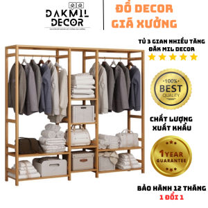 Kệ/Tủ Treo Quần Áo Nhiều Ngăn Đa Năng 3 Gian 2 Tầng Cao 1m7 Tủ Treo Quần Áo Gỗ Thông Nhập Khẩu