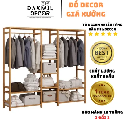 Kệ/Tủ Treo Quần Áo Nhiều Ngăn Đa Năng 3 Gian 2 Tầng Cao 1m7 Tủ Treo Quần Áo Gỗ Thông Nhập Khẩu