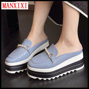 MANXIXI Fashion Women High Heels 2.75 Inches Beautiful Pearls Wedge Mules Sandals (Size 35-42)