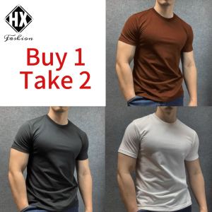 Simple active t-shirt buy 1 take 2 plain color mens fashionable clothing apparel athletic casual outdoor active t-shirt daily ootd clothing