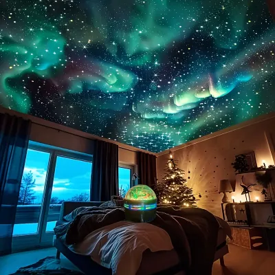 1pc Northern Lights Starry Sky Effect Projection Light USB Powered RGB Night Light Projector with Remote Multicolor Wave Changing Electronic Components Button Battery for Bedroom Living Room Decor