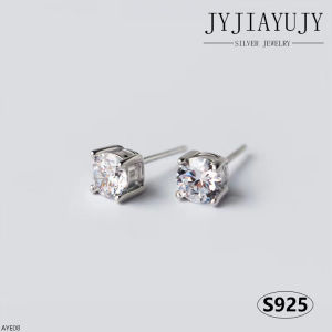 JYJIAYUJY 100% Sterling Silver S925 Stud Earrings Four Claw White Zircon Of Different Sizes Korean Fashion Style Casual Elegant Daily Trendy Women Jewelry Gift AYE08