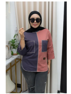Atasan Wanita  Kombinasi Lengan 7/8 Original FST Model Bawah Oval Jahitan luar Outside Bahan Katun Combed 20s