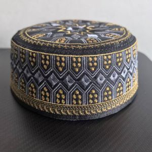 HUNIU Ethnic Style Islam Flat Cap Breathable Round Worshipping Hat Turban Hats Comfortable Ramadan Hat Men