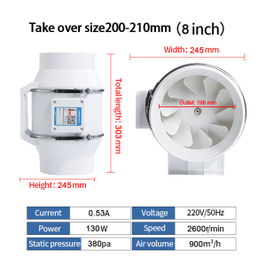 Duct exhaust fan 4/5/6/8 Inch White Circular Duct Fan 220V Industrial Vent Silent Fan Extractor Duct Kitchen Toilet Wall Ceiling Exhaust Fan Air Cleaning For Household