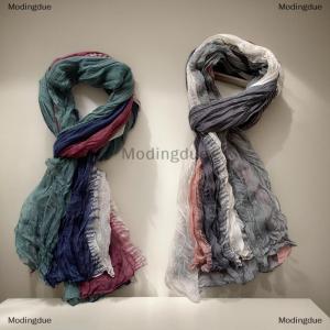 [COD] Modingdue Retro Ethnic Style Warm Cold-proof Scarf Women Crumpled Silk Scarf Long Folds Gradual Change Color Shawl Fashion Headscarf Gifts